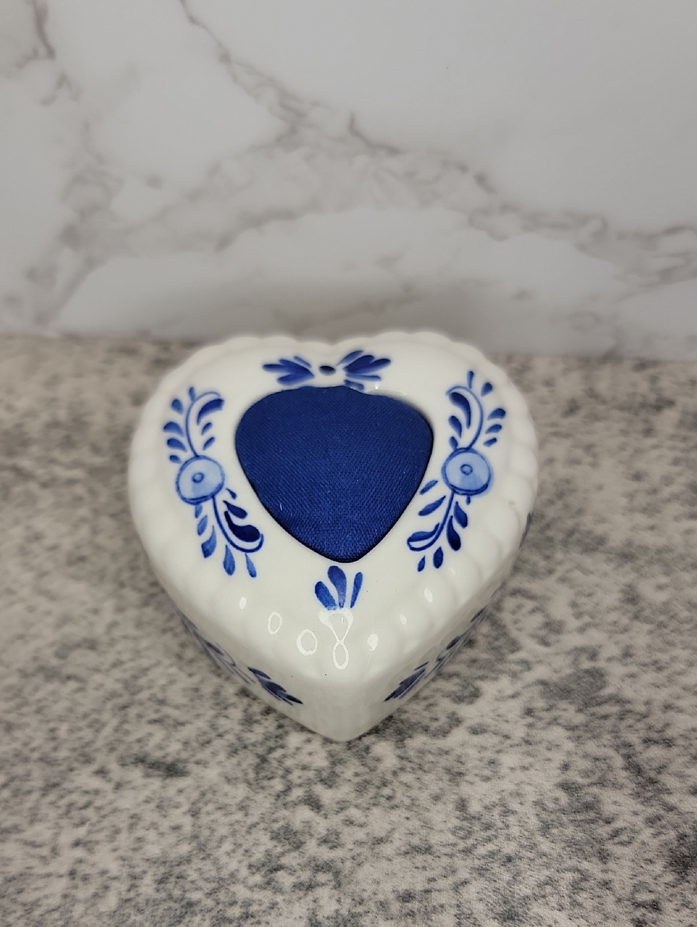 Vintage Delft Blue Heart Pincushion
